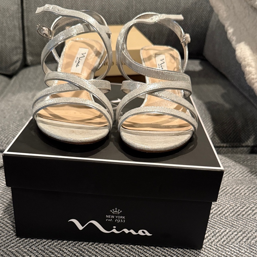 Nina Women's Shimmering Silver Heels